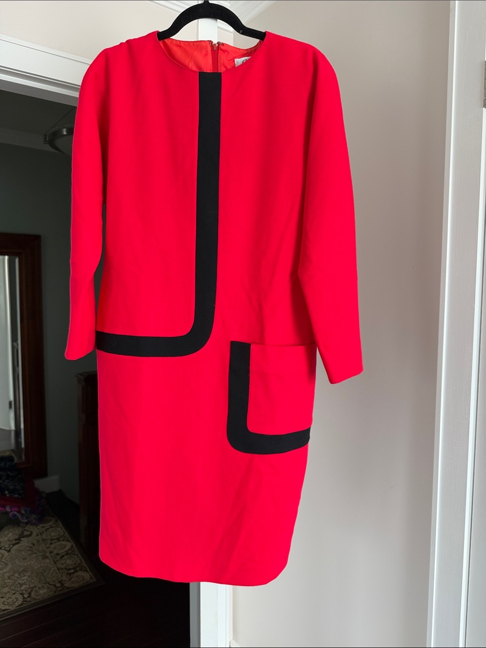 Chetta B Peter noviello sherrie Bloom Red Long-Sleeve Shift Dress Black sz.10